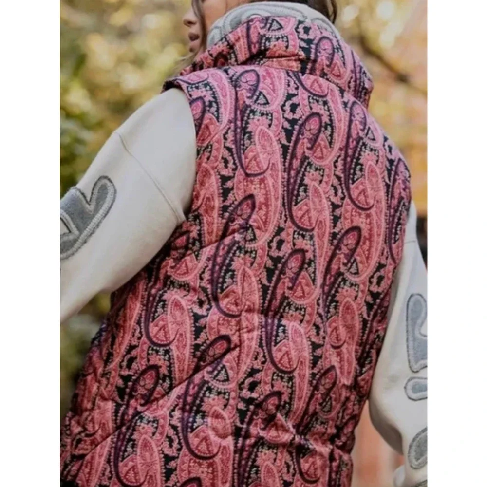 NEW FREE PEOPLE FLORA PAISLEY PUFFER VEST JACKET COAT SZ XS - Picture 7 of 12